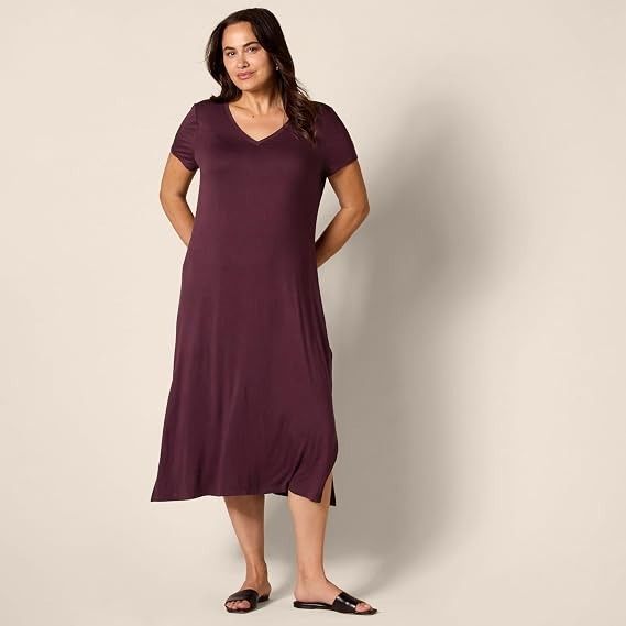 Immagine di Purple V-Neck Short Sleeve Midi Dress 3